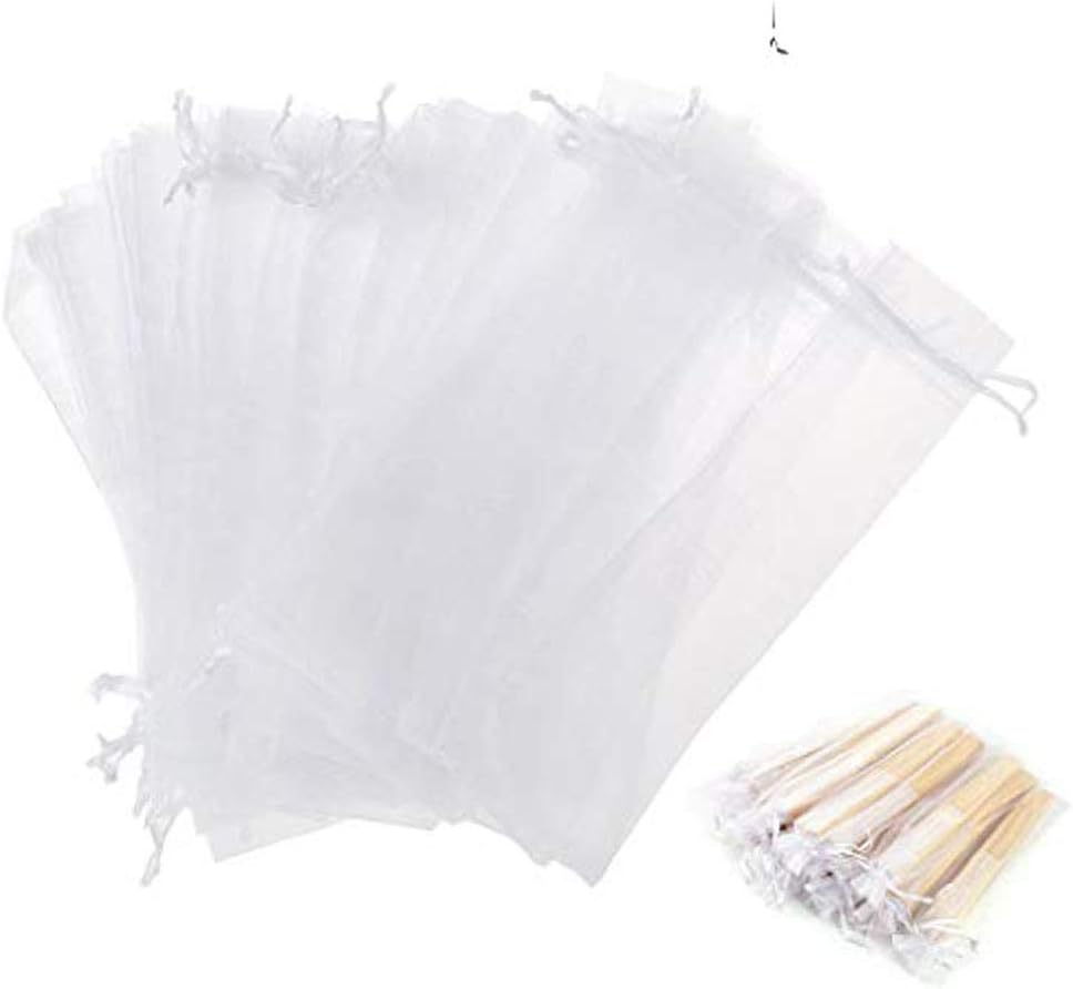 Dproptel Drawstring Organza Folding Hand Fan Pouches Party Wedding Favor Gift Bags 2 x 10 Inches White 50PCS