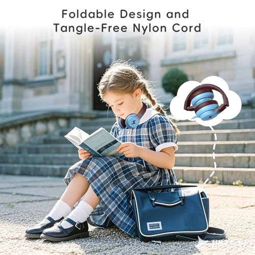 Image of Candy Bila Kids Headphones, Wired Headphones for Kids Over Ear with Microphone, 85 /94dB Volume Headphone for Girls Boys, Foldable Headphone for Learning & Entertainment, Gradient Caramel Blue
