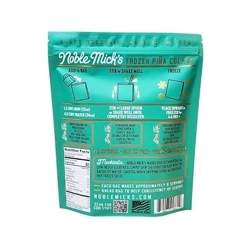 Noble Mick\'s Drink Mix, 10 oz Package, Low Calorie, Made in USA, 8 Serving Craft Cocktails (Frozen Pina Colada)