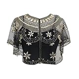 Generisch Cárdigan de capa de lentejuelas de malla vestido corto fiesta capa, dorado, Talla única