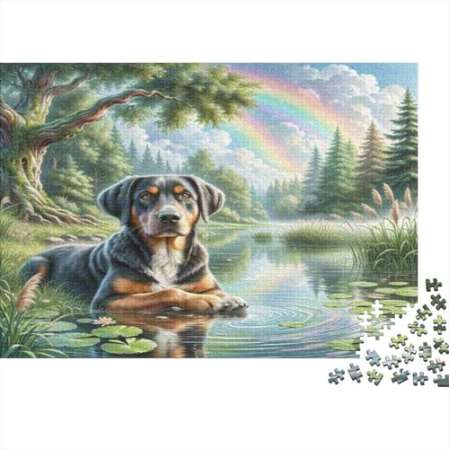 Puzzle de 1000 piezas de perro y lago para adultos: alivia el estrés con decoración de cartón