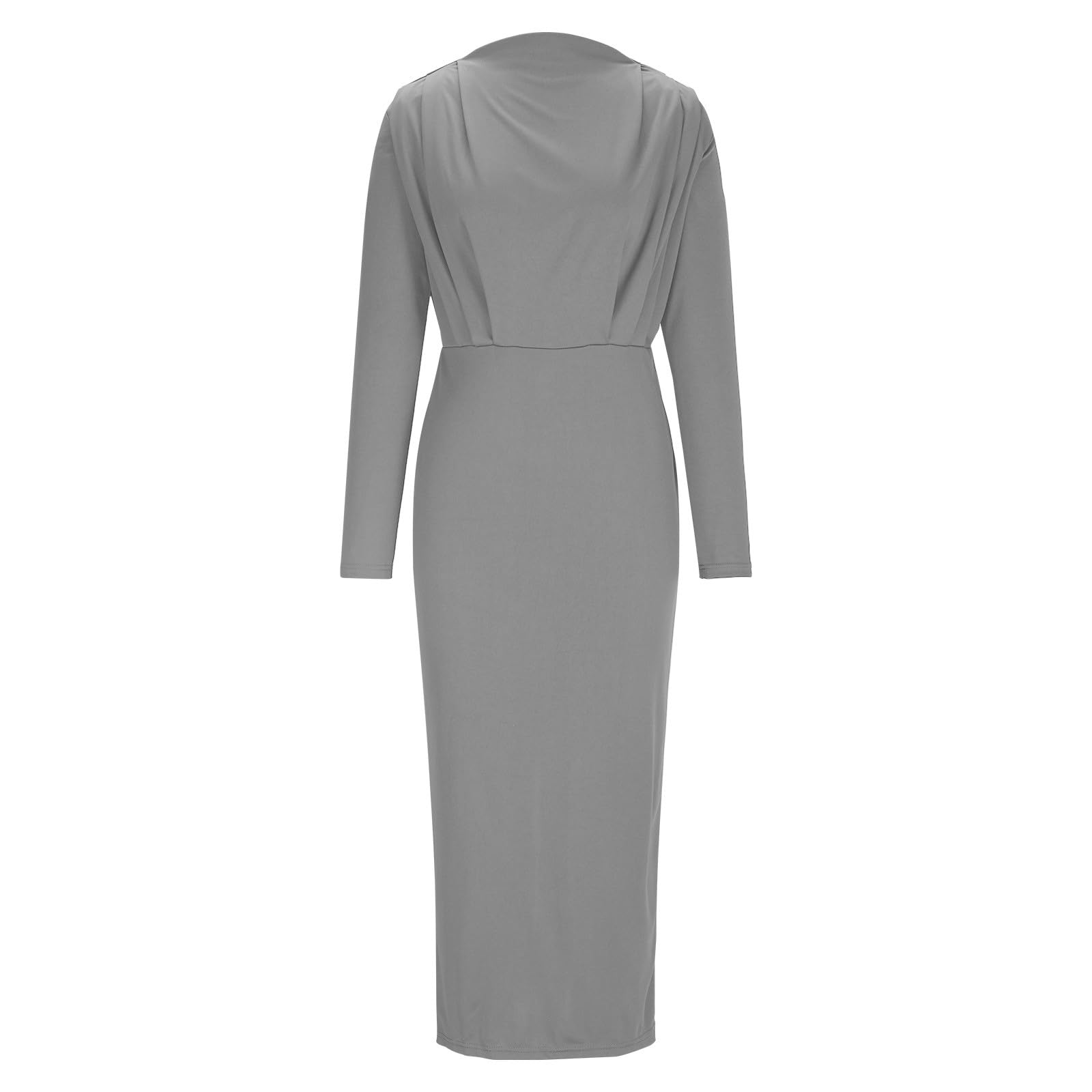 HGps8w Business Pencil Dresses for Women Ruched Mock Neck Long Sleeve Bodycon Vintage Wear to Work Midi Dress