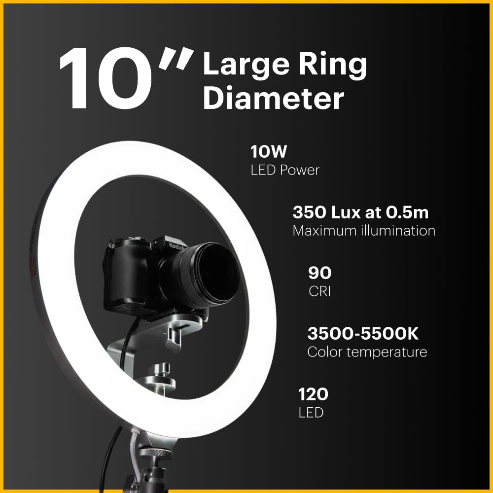 KODAK LED Selfie Ring Light - Treppiede, per Smartphone, Fotocamere DSLR Compatte, Action Cam, con Telecomando, Luminosità e Bilanciamento dei Colori Regolabili, 1600 Lumen - Bianco