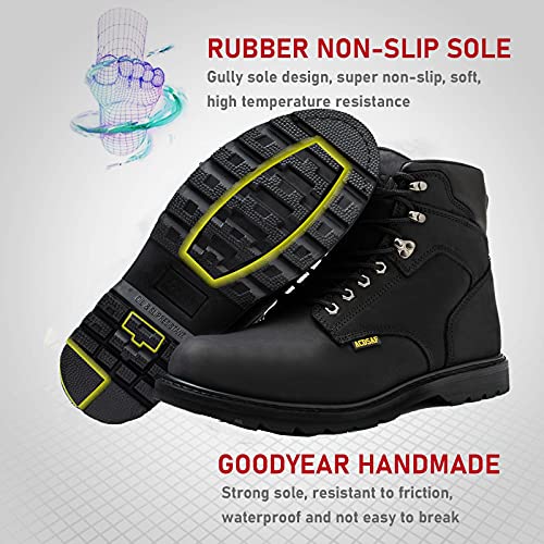 ACDSAF Soft Toe Work Boots for Men Waterproof Comfortable Anti-fatigue Working Shoes Slip Resistant Construction Safety Work Boots (Black Color,Size 9.5) by ACDSAF - Used condition - Image 4