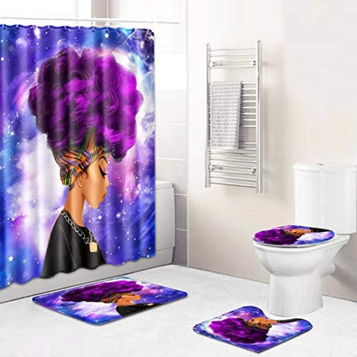 Classic Sexy Cute African Woman HD Pattern Shower Curtain mat 4 Sets