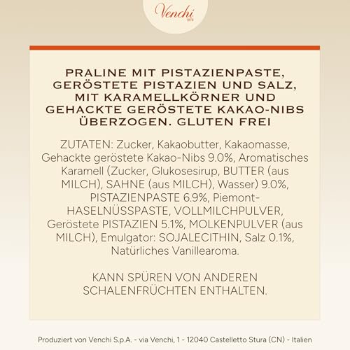 Venchi – Chocoviar Pistazie, 1 kg – Pralinen mit krokanten, ganzen Pistazien, Toffee-Granulat und Kakao Nibs – Glutenfrei