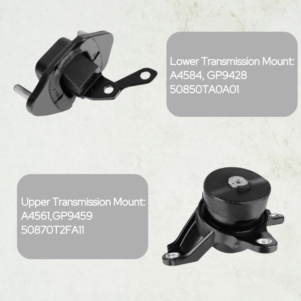 5PCS Engine Motor Mount Compatible with 2008 2009 2010 2011 2012 Honda Accord 2.4L and Transmission Mount for 2009-2013 A-cura TSX 2.4L Replace with A4565 A4570 A4572 A4584 A4561 Trans Mount