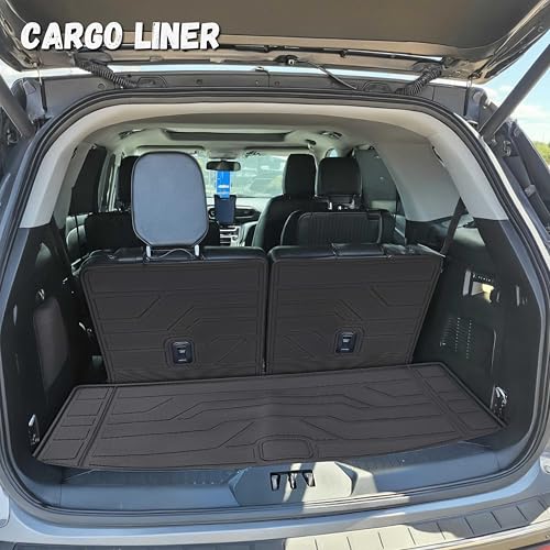 PARTZER Floor Mats for Ford Explorer 2020-2025 2026 6-Seat (2nd Row Captain Seats), Custom Fit TPE All Weather Floor Liners, 1st & 2nd Row & Cargo Mat with Backrest Mat Explorer Accessories - Thumbnail 6