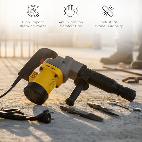 Image of Jon Bhandari Tools 2400W Demolition Hammer, 3000 BPM Heavy Duty Electric Breaker Machine with SDS Max Chuck, Flat & Point Chisel for Concrete Breaking, Wall Demolition, Chipping & Construction Work