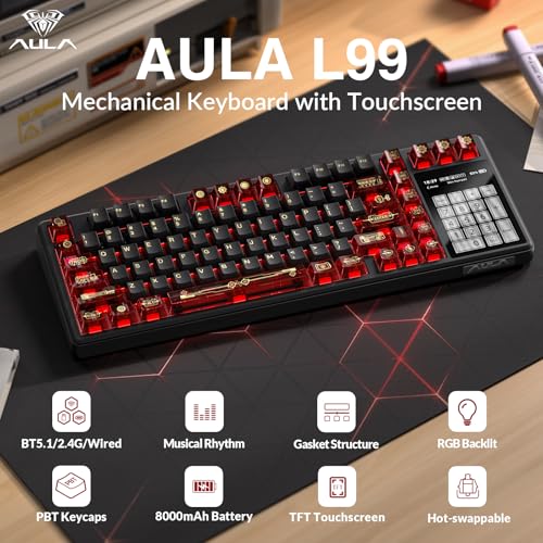 Image of Aula L99 Wireless Mechanical Gaming Creamy Keyboard with Smart Touch Screen | Tri-Mode Hot Swappable Custom Keyboard,RGB Backlit,PBT Keycap,Gasket Mount Creamy Sounding Keyboards for Office PC,84 Keys