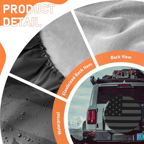 Image of National Flag Spare Tire Cover, Universal Fit for Jeep, Trailer, RV, SUV, Truck,Tough Tire Wheel Soft Cover, Camper Wheel, Weatherproof Tire Protectors (BlackGrey, 16 inch for Tire Φ 30 inch-31 inch)
