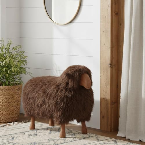Escultura de Oveja Decorativa de Peluche Sintético 23" Marrón miniatura 3