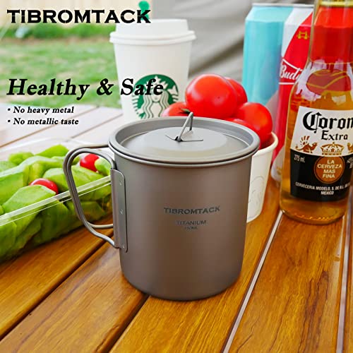 Tibromtack Camping Cup With Lid Pure Titanium Coffee Mug Ultralight 450Ml Outdoor Small Camping Pot With Foldable Handle For Backpacking Hiking Travel And Daily Use With Mesh Bag #TOP3