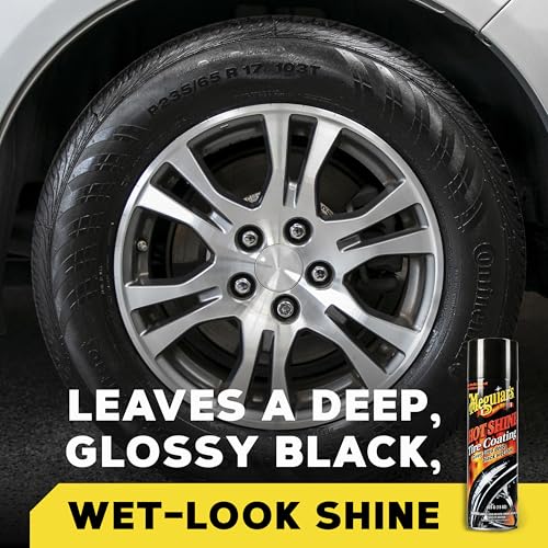 Image of Meguiar's Hot Shine High Gloss Tire Coating, 6 Pack (6 x 15 oz = 90 oz Total) Aerosol Tire Shine Spray for Deep Black Wet Look Tires on Cars Trucks and SUVs After Car Wash Detailing