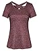Sykooria T-Shirt Femme Sportshirt Manches Courtes Schnell Trocken Elastisch Yoga Gym Tshirt, C-weinrot, M