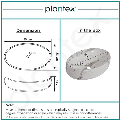 Image of Plantex Basin for Bathroom /Ceramic Table Top Wash Basin /Over Counter Washbasin for Restaurant /Hotel (CRETA-NS-203-Marble Finis, 23 x 15 x 5.5 Inch)