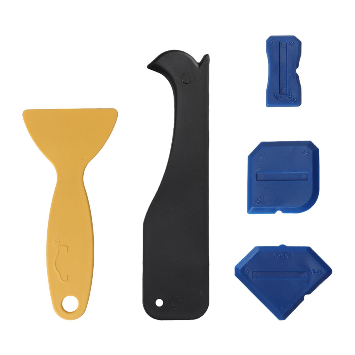 Eowvisn Blue 4-Piece Set Of Glue Scraper And 1 Glue Scraper, Multi-Angle Glue Scraper, Wear-Resistant Scraper, Residual Glue Removal Tool.