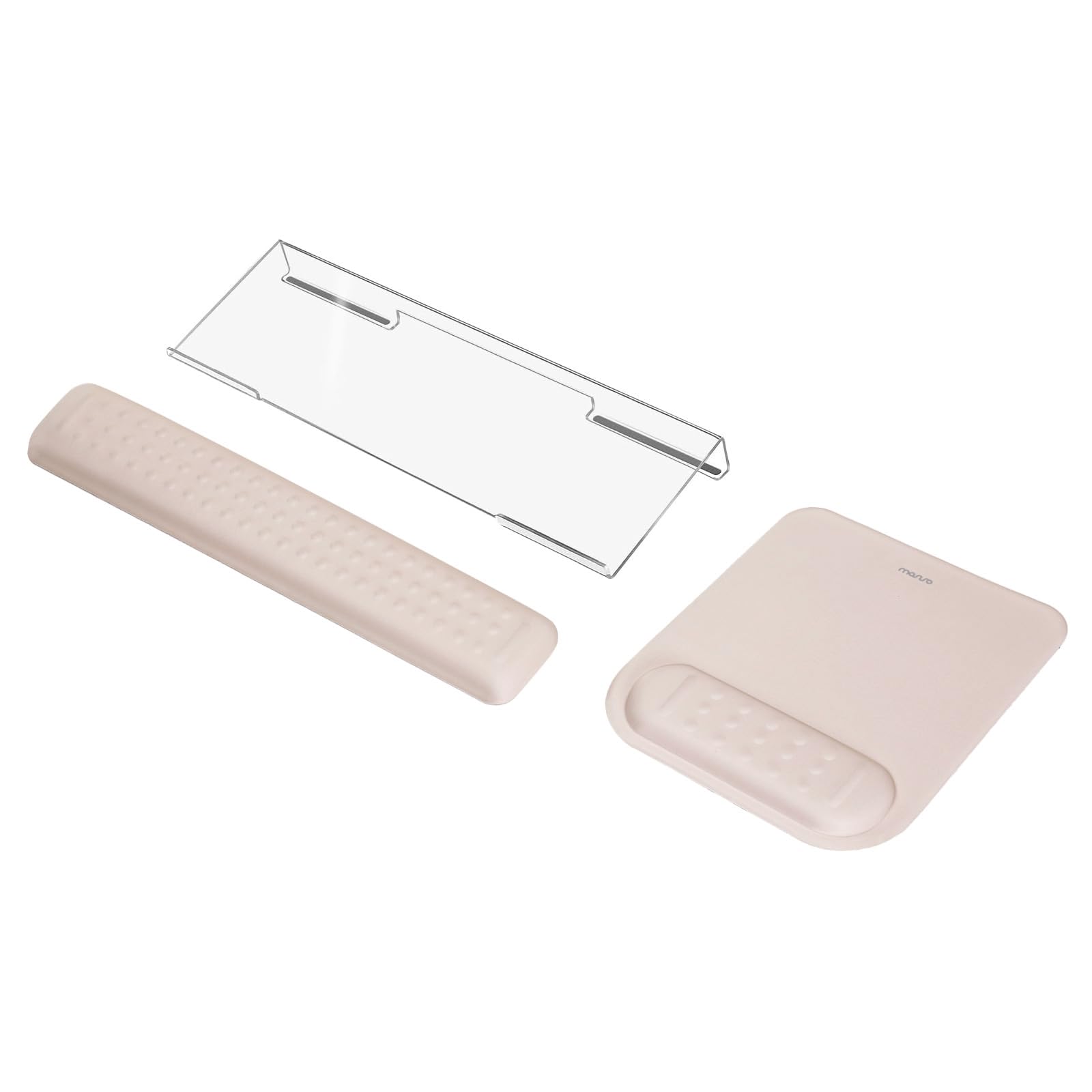 MOSISO Computer Keyboard Stand&Wrist Rest Support for Keyboard &Mouse Pad Set, Ergonomic Massage Wrist Rest Set, Easy Typing Working Acrylic Clear Stand for Office Home, Apricot