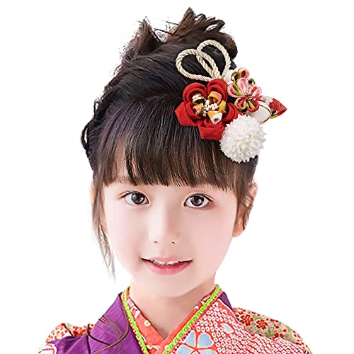 OTAKUMARKET 髪飾り 七五三 成人式 浴衣 花 袴 つまみ細工 着物 髪 飾り 和装 卒業式 結婚式 髪 飾り 振袖 髪留め コーム 水引き ヘアアクセサリー 3カラー (赤) 1枚のサムネイル