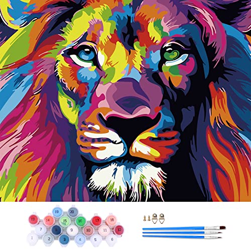 BOUNDAIR Pintar por Numeros Adultos Kit de Pintura al óleo de Lienzo DIY con Pinceles por Números Decoración del Hogar, Sin Marco-- Un León Multicolor (40 x 50 cm)