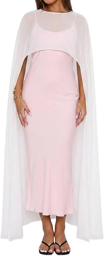 NVRENJIA Women Sheer Chiffon Long Cape Elegant High Low Hem Poncho Shawl and Wraps Cover Up for Evening Dress