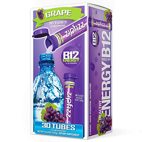 Zipfizz Healthy Energy Drink Mix Hydration with B12 and Multi Vitamins, Grape, 30 Count