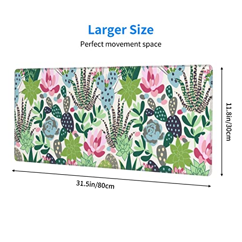 Cute Large Mouse Pad Desk Mat, Succulents And Cactus Big Extended Funny Gifts Xl Gaming Mousepad With Stitched Edges For Writing, Table, Long Extended Desk Pad For Women Girls Office, 31.5*11.8 Inch #TOP2