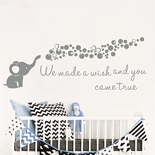 Home Nursery Room Wall Decor Sticker Baby Elephant Blowing Bubble Wall Sticker Vinyl Wall Decal Quotes We Made A Wish And You Came True Kids Bedroom Wall Mural Afn100 (Gray) #TOP1