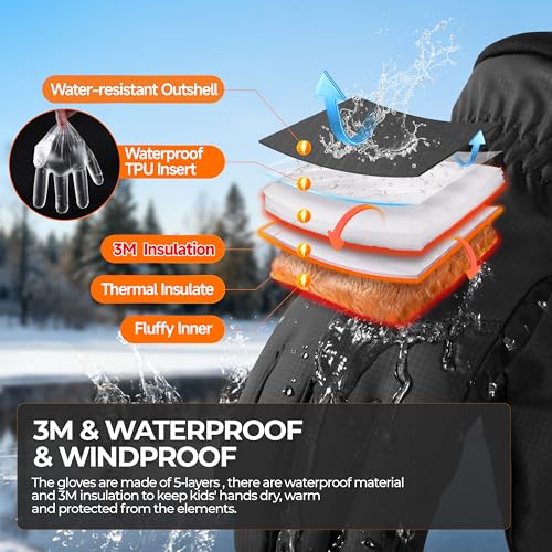 rivmount Kids Winter Gloves Ski Touchscreen Waterproof Warm for Boy Girl - image 5