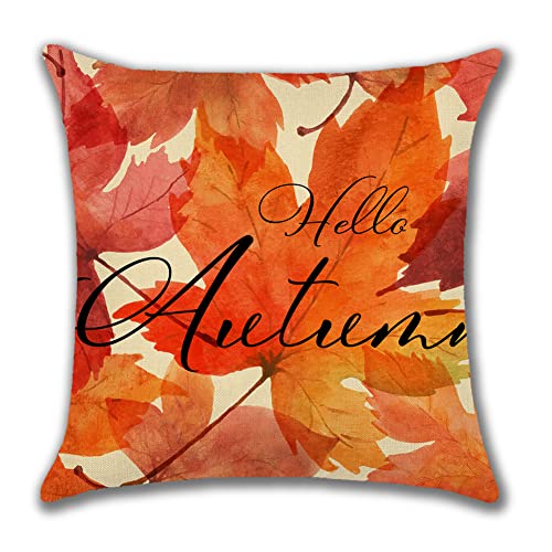 JOTOM Fall Decor Cushion Covers 18x18 Inch Maple Leaf Autumn Throw Pillow Covers Outdoor Thanksgiving Decorative Gift Pillowcase Cushion Cases for Couch Bed Home Sofa Decor 45x45cm (Maple Leaf Autumn)