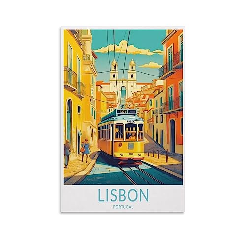 Poster de voyage vintage Lisbonne Portugal 20 x 30 cm Décoration murale moderne pour chambre à coucher