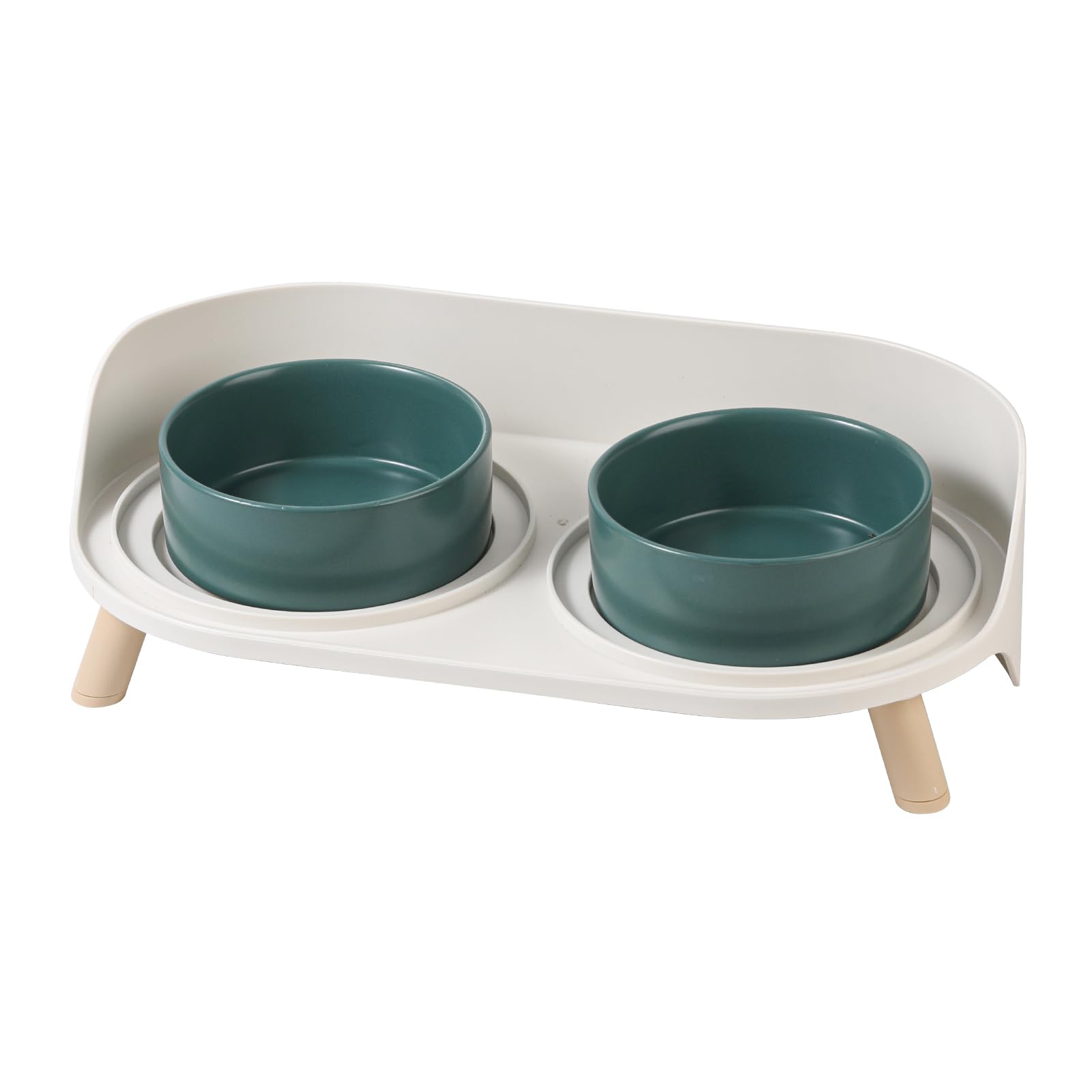 Elevated Ceramic Cat Bowl Set - Raised Double Dishes for Food & Water - Non-Slip Stand & Splash Proof - for Cats & Puppies - 2 x 480 ML - 16.23 OZ