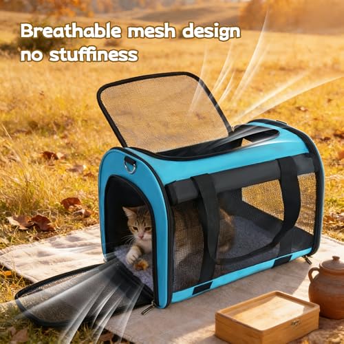 TWDEPART Cat Carrier Backpack - Multifunctional, Firm & Foldable with Roll-Up Shade, Breathable Design Includes Collapsible Bowl and Cushion (Blue) by TWDEPART - Image 3