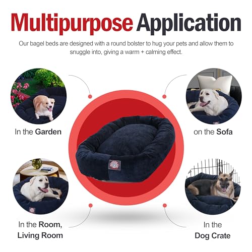 Image of Majestic Pet 52 Inch Micro Velvet Calming Dog Bed Washable - Cozy Soft Round Dog Bed with Spine for Head Support - Fluffy Donut Puppy Mat 52x35x11 (inch) X- Large - Navy (2025)
