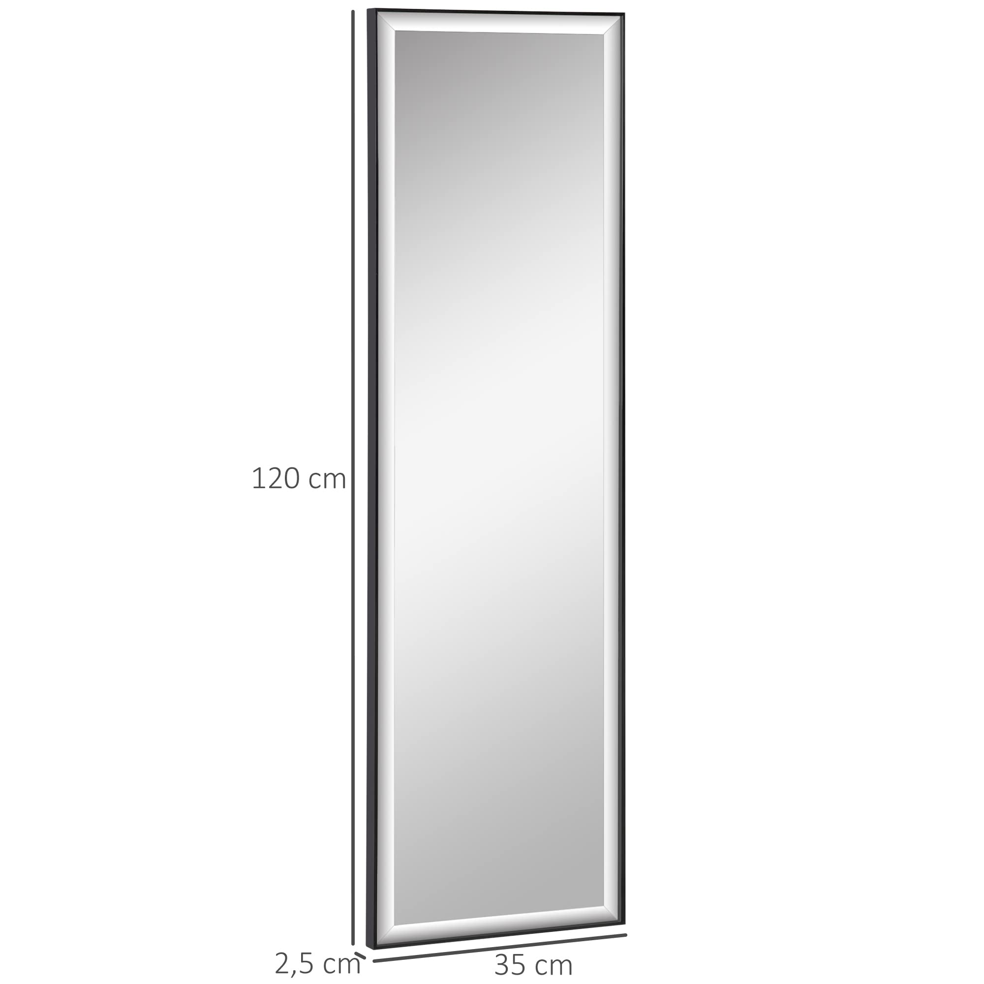 HOMCOM Miroir Mural Film Sécurité Anti Déflagrant 120L x 35l cm Noir | Système Attache Inclus, Cadre Alliage Alu.