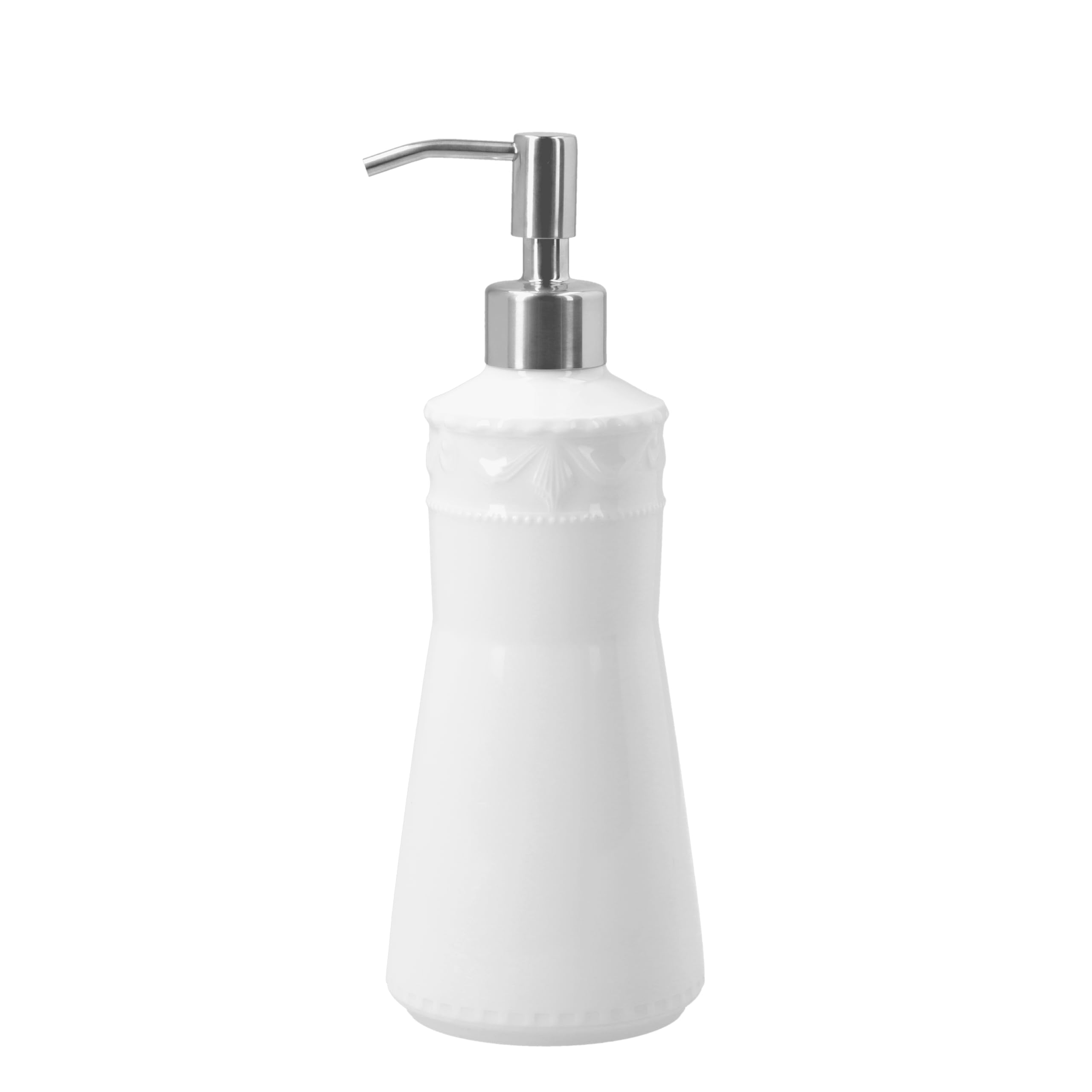 KPM Berlin KURLAND Spender 23 cm, klassischer Seifenspender, weißer Ölspender, handgefertigter Pumpspender 450 ml, Porzellan mit Edelstahl-Pumpkopf im Geschenkkarton