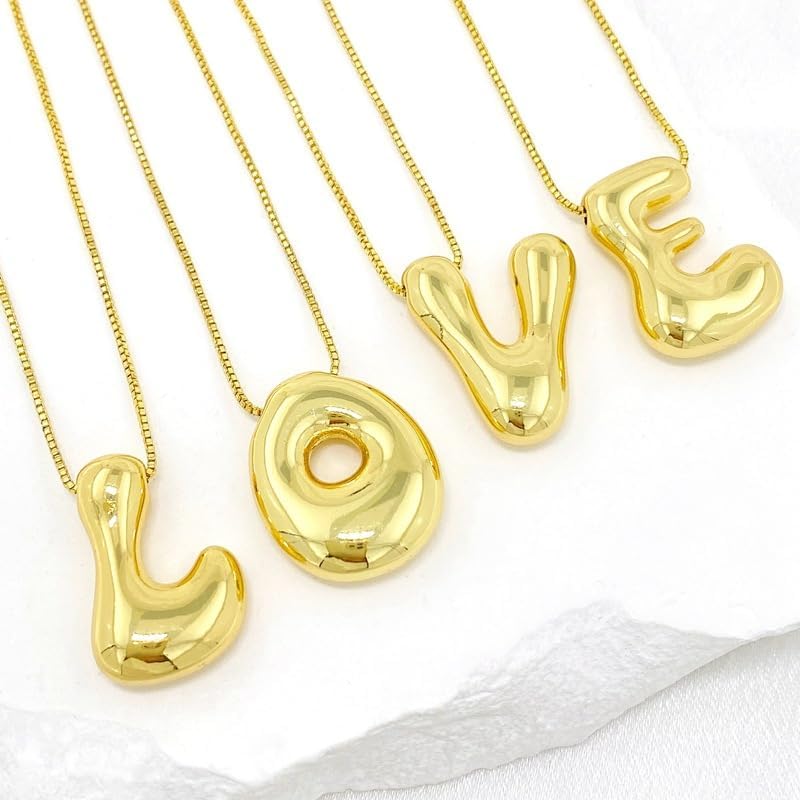 Bubble Letter Necklace For Women, Dainty Balloon Initial Necklaces 14k Gold Plated Chain Pendant Alphabet Necklaces Charm Simple Gift Jewelry - Image 6