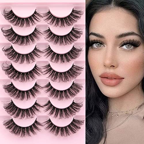 Mink Eyelashes 20Mm Cat Eye Lashes Fluffy Mink Lashes Pack Wispy Natural D Curl Volume Strip False Eyelashes 7 Pairs Fox Eye By Heyalice (Hy1) #TOP3