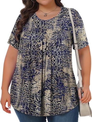 Image of Tencede Womens Plus Size Tops Tunic Short Sleeve Crew Neck Shirts Casual Soft Blouse 1X-5X