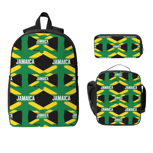 Backpack Set - With Lunch Bag & Pencil Case Supplies For Men Women (for Jamaican Kingdom Flag)2