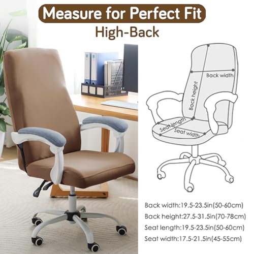 Image of HOKIPO 'SereneSolids' 140 GSM Office Chair Cover for Executive High-Back Chair - Stretchable Fabric, Washable & Anti-Slip - Fits Big & Tall Office Chairs, Dark Camel (AR-5220-DCML-L)