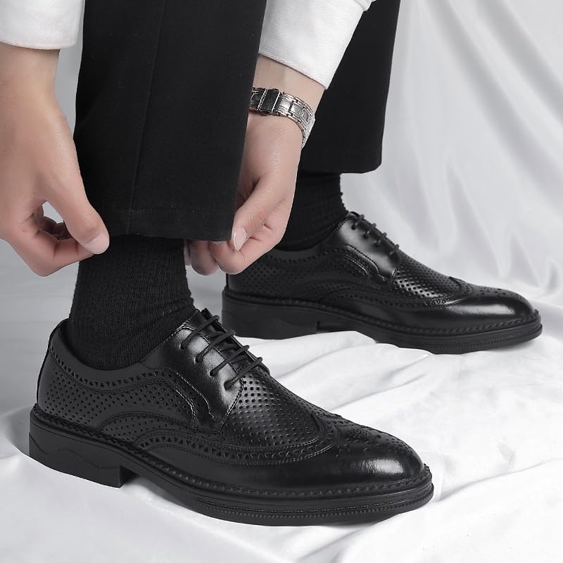 Hollow Dress Oxford Shoes for Men Brogues Breathable Men's PU Leather Oxford Shoes Classic Lace-up Formal Tuxedo Shoes Formal Dress Shoes for Wedding Party Office4