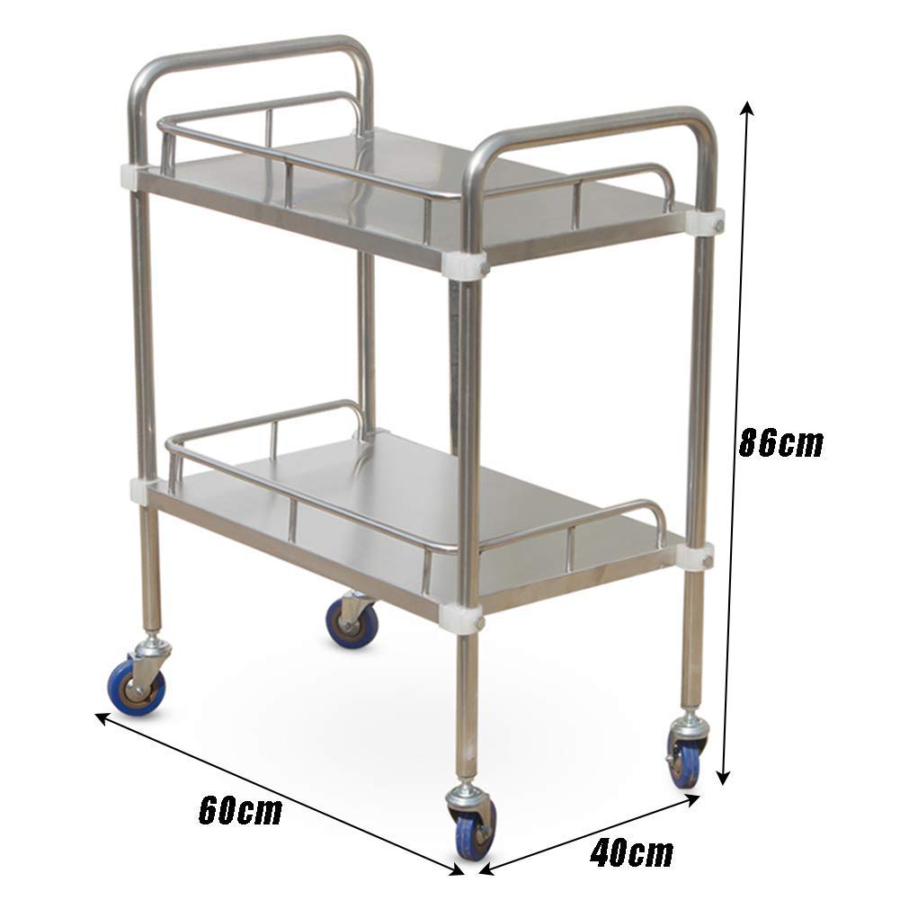 Carrello portautensili multiuso a 2 ripiani, 60 x 40 x 86 cm, con manico, ideale per saloni e servizi