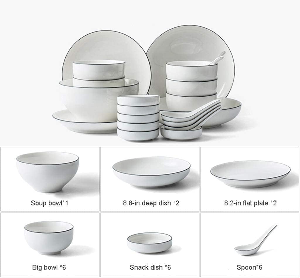 陶器ディナーセット、ボウル/皿/スプーン|手描きのストロークパターンのディナーウェアセット、北欧のミニマリストスタイルの磁器コンビネ