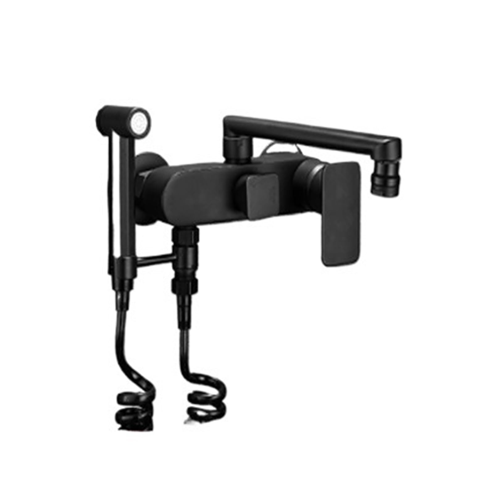 Grifo de cocina de pared negro mate ideal para islas de diseño y fregaderos amplios