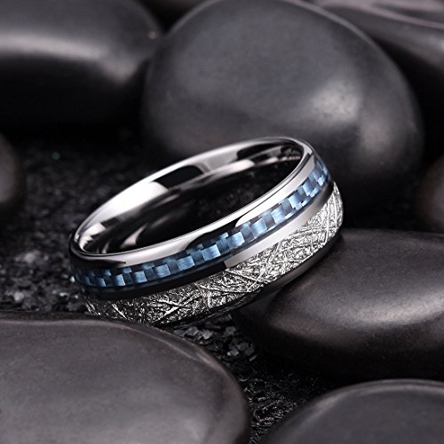 King Will Tungsten Rings for Men Meteorite Carbon Fiber Wood Inlay Mens Wedding Engagement Band Domed Polished2