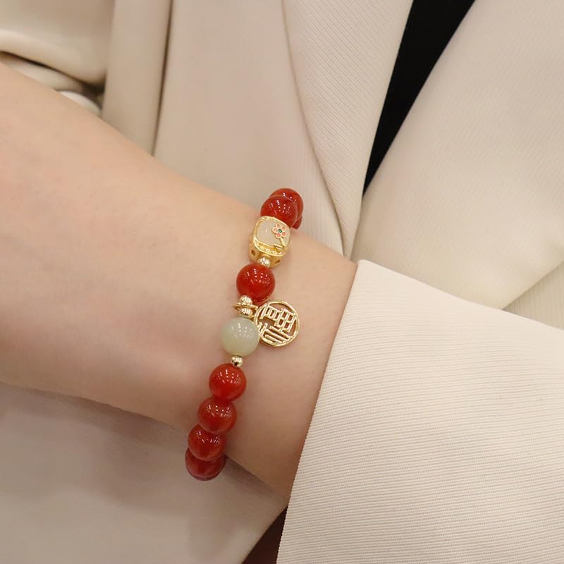 Amazon.com: 8MM红玛瑙手链女玉髓菩提花朵吊坠珍珠手串复古风手