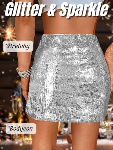 Kaei&Shi Sparkly Sequin Mini Skirt,High Waisted Glitter Holiday Skirts,Disco Concert Outfit for Women3