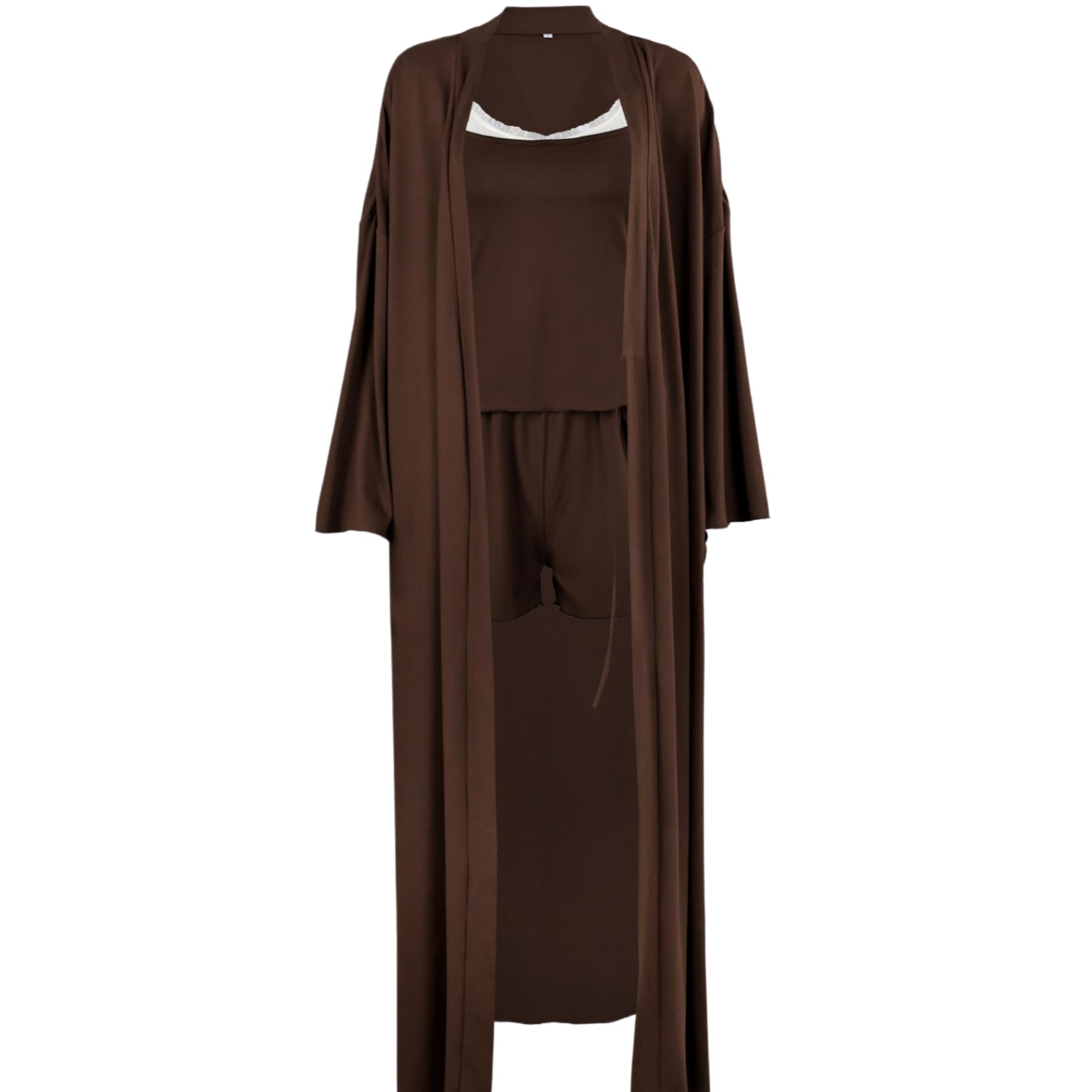 Deshabillé Femmeensemble De Trois Pièces Amples pour Femme Comprenant Une Nuisette À Bretelles Fines Un Peignoir Long en Maille Et Un Short.