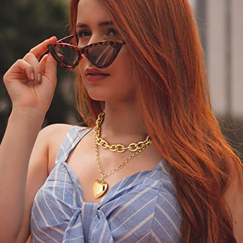 Chunky Gold Necklace Heart Pendant 14k Gold Plated Thick Chain Multilayer Necklace for Women3